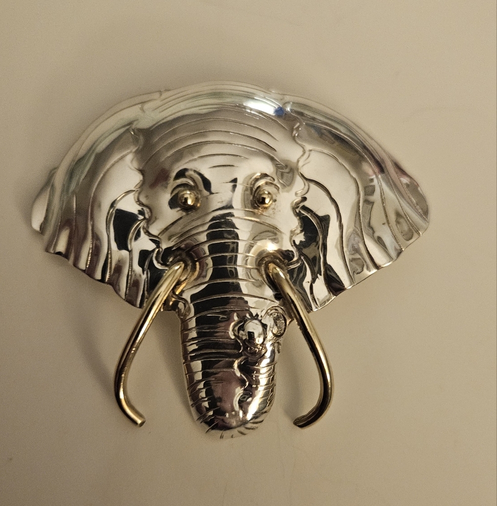 Huge vintage sterling silver brass tusks elephant pin pendant Courtney Peterson